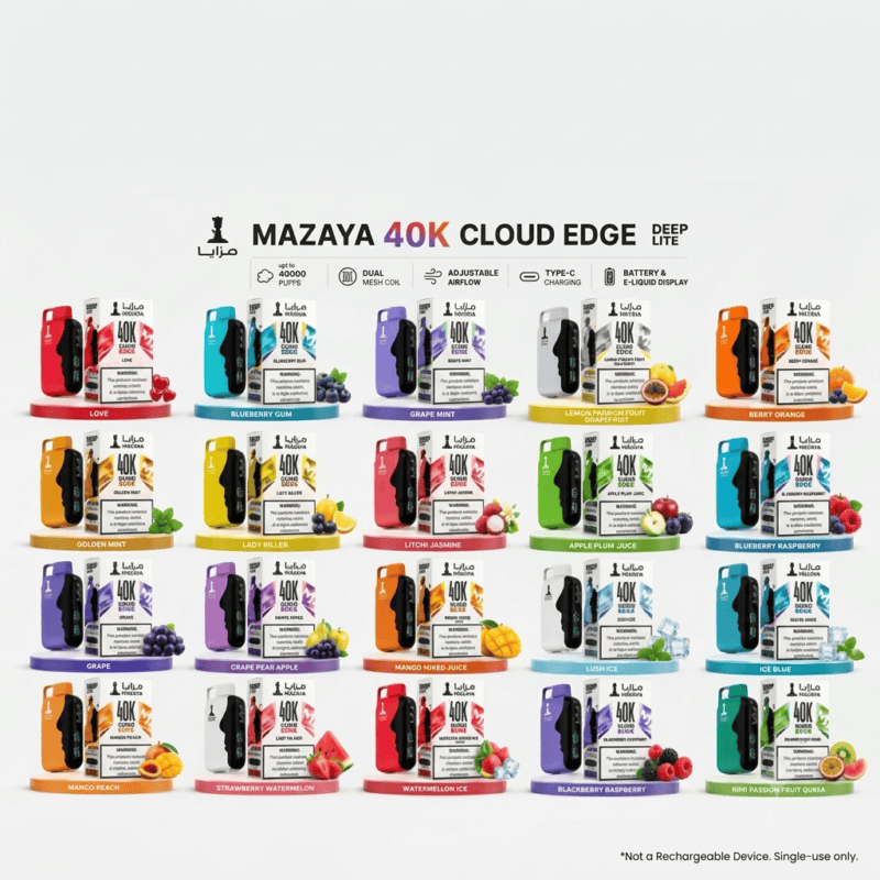 MAZAYA Cloud EDGE 40000 Puffs disposable vape with smart screen and USB-C charging in Dubai